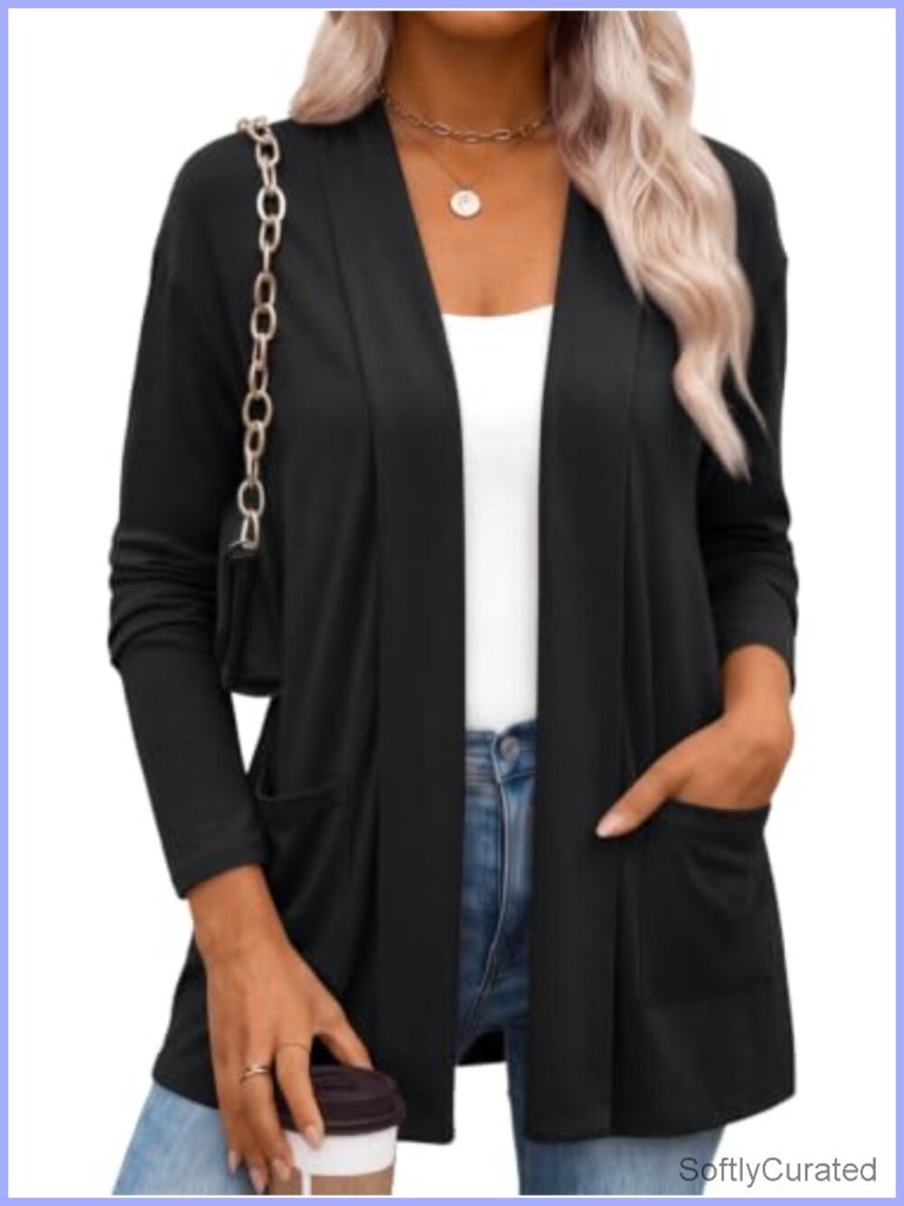 Lightweight Open Front Knit Cardigan Long Sleeve with Pockets